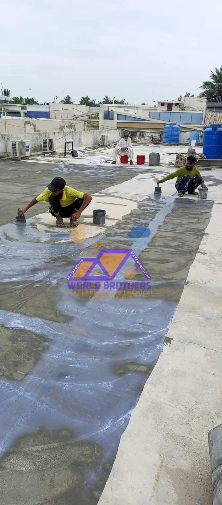 Completed full canvas grey elastomeric waterproofing on a finished roof